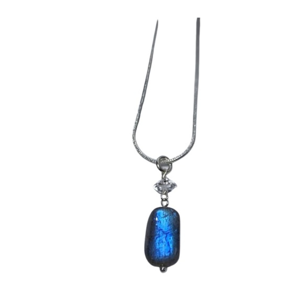Hand Made Labradorite Diamond Charm Necklace - Picture 4 of 6